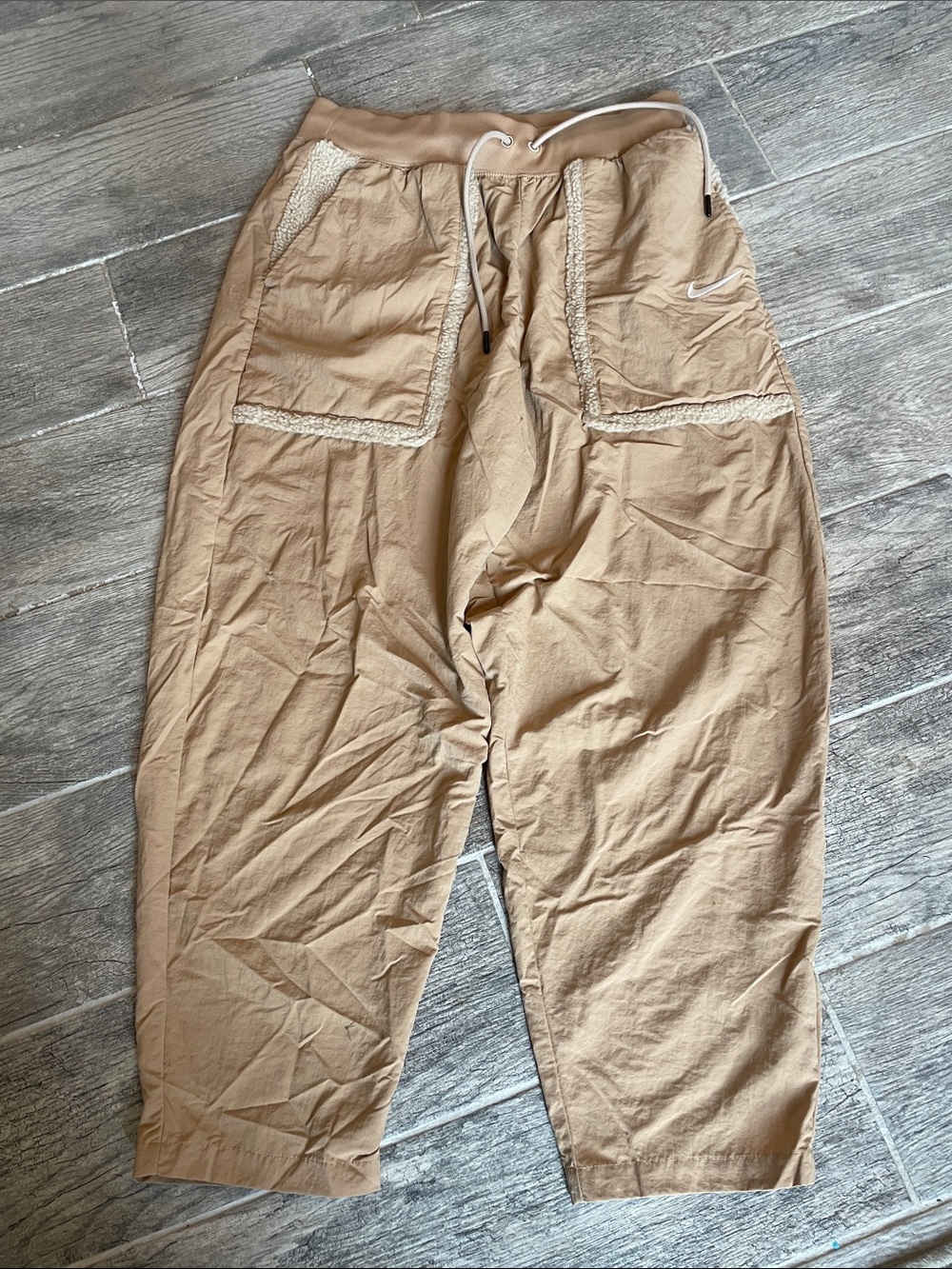 Nike Women's Beige Track Joggers with Sherpa-Trim Pockets